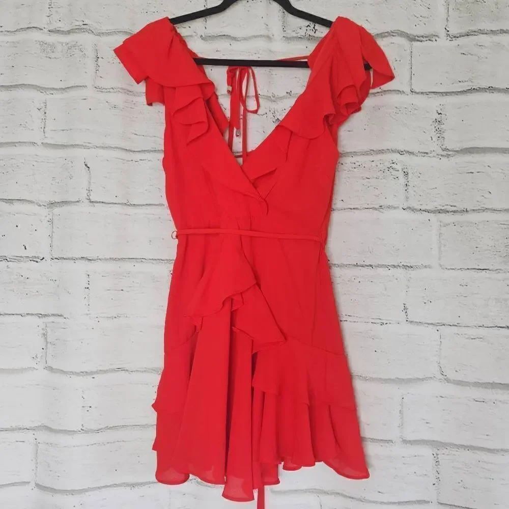 Saints + Secrets Red Ruffle Sleeveless Mini Dress Womens Size Small